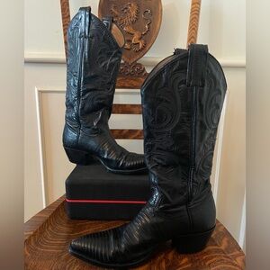 Larry Mahan Vintage Black Lizard Cowboy Boots